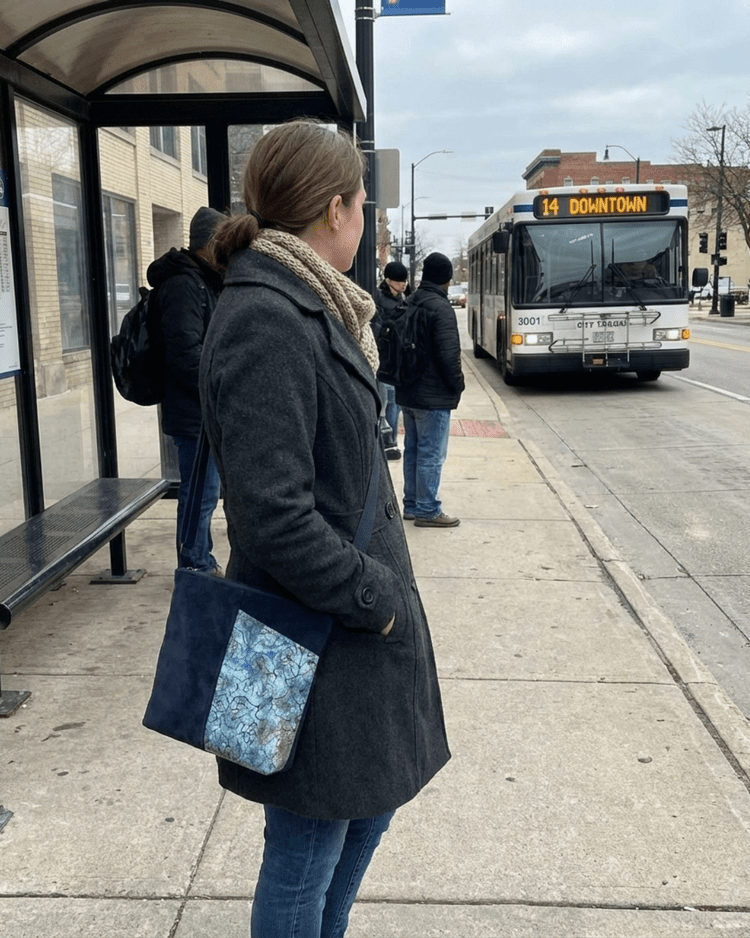 Handmade Crossbody Bag with Front Pocket — Adjustable Strap, Cotton Fabric Everyday Purse