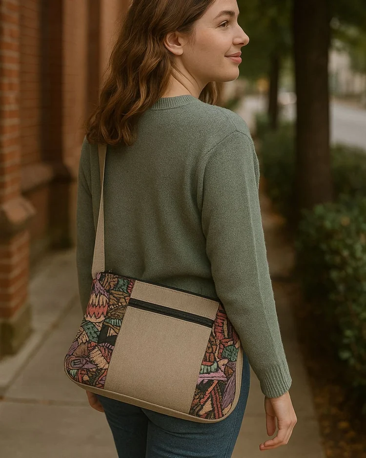 Handmade Cotton Crossbody Bag | Multi-Pocket Artisan Purse, Lightweight Travel Shoulder Bag